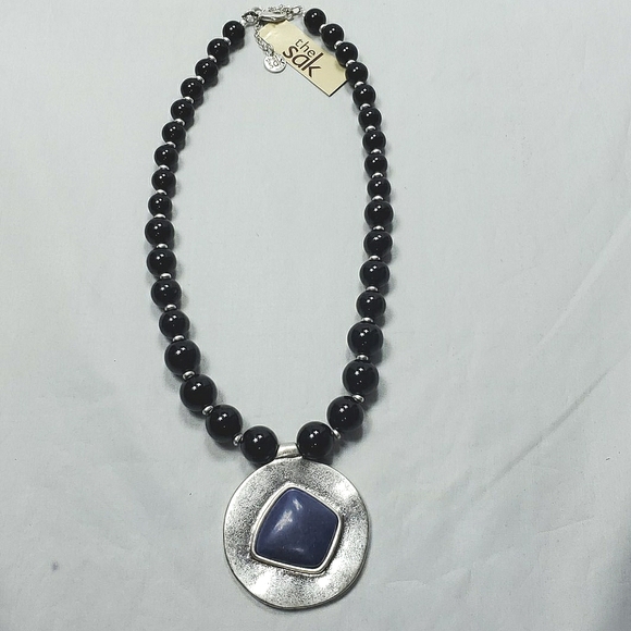 The Sak Metal & Stone Pendant Graduated Bead Necklace , reversible ,Black/Silver - Picture 2 of 4